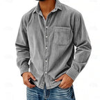 Casual corduroy shirt with button placket and chest pocket — Allyours Closet (view 3)