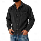 Casual corduroy shirt with button placket and chest pocket — Allyours Closet (view 4)