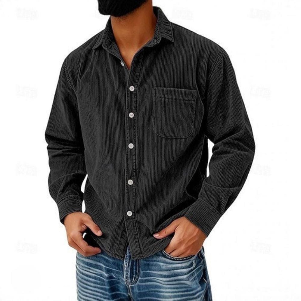 Casual corduroy shirt with button placket and chest pocket — Allyours Closet (view 4)