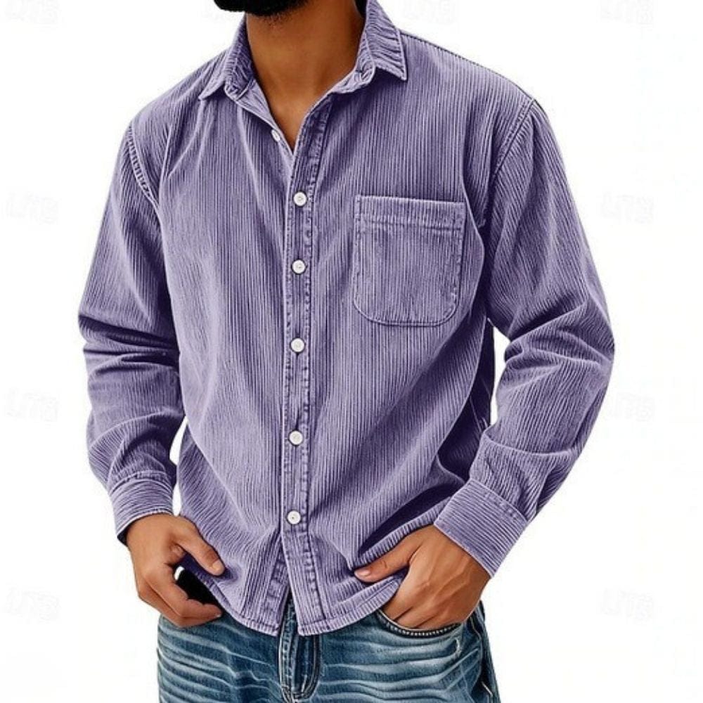 Casual corduroy shirt with button placket and chest pocket — Allyours Closet (view 5)