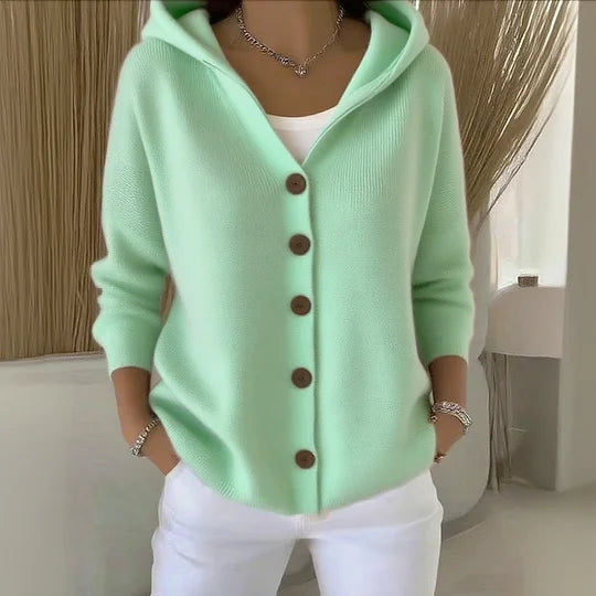 Casual Knit Cardigan with Hood and Button Front — Allyours Closet (view 3)