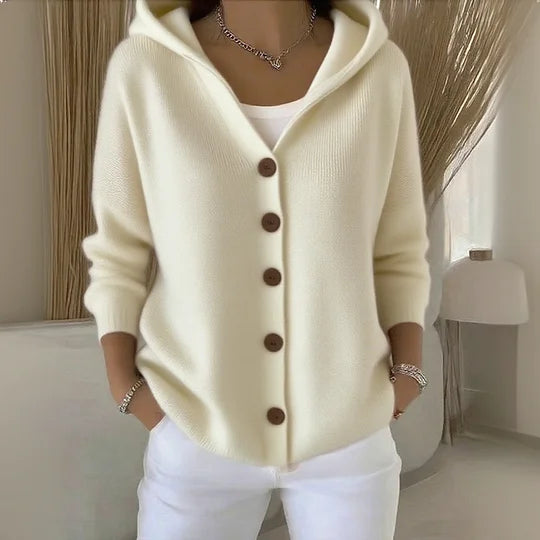Casual Knit Cardigan with Hood and Button Front — Allyours Closet (view 2)