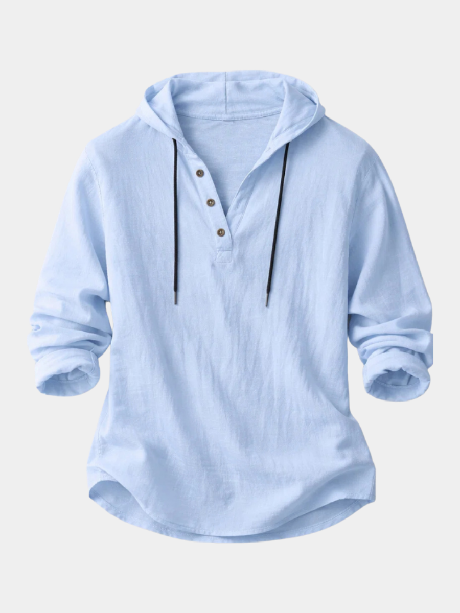 Casual Pullover Shirt with Drawcord Hood and Button Placket — Allyours Closet