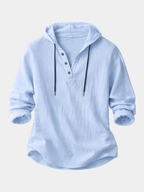 Casual Pullover Shirt with Drawcord Hood and Button Placket — Allyours Closet