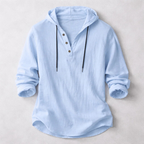 Casual Pullover Shirt with Drawcord Hood and Button Placket — Allyours Closet (view 2)