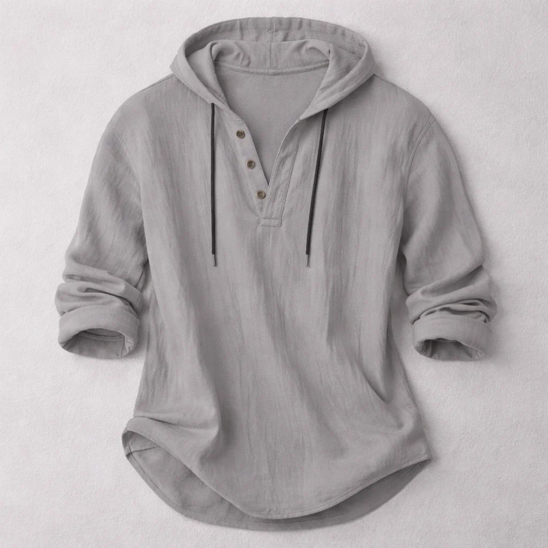 Casual Pullover Shirt with Drawcord Hood and Button Placket — Allyours Closet (view 3)
