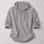 Casual Pullover Shirt with Drawcord Hood and Button Placket — Allyours Closet (view 3)