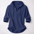 Casual Pullover Shirt with Drawcord Hood and Button Placket — Allyours Closet (view 4)