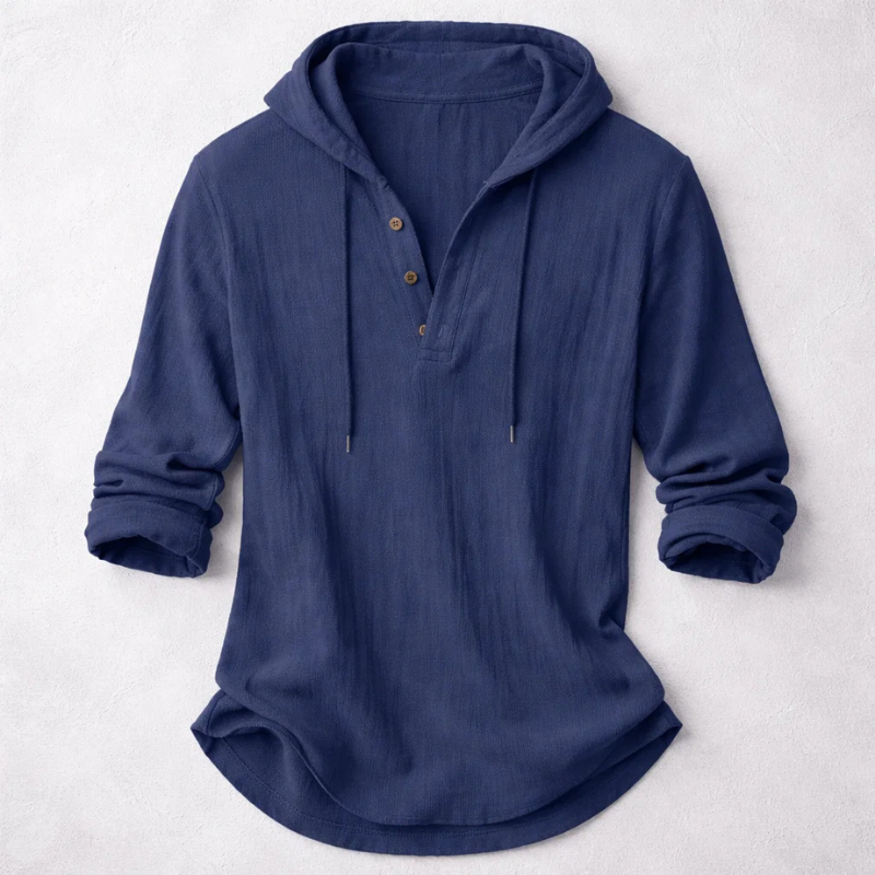 Casual Pullover Shirt with Drawcord Hood and Button Placket — Allyours Closet (view 4)