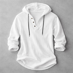 Casual Pullover Shirt with Drawcord Hood and Button Placket — Allyours Closet (view 5)