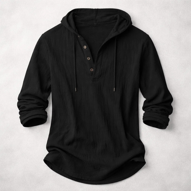 Casual Pullover Shirt with Drawcord Hood and Button Placket — Allyours Closet (view 6)