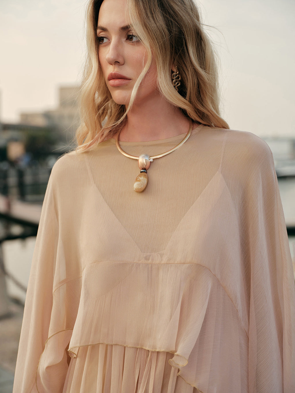 Chiffon Layered Dress With Cloak