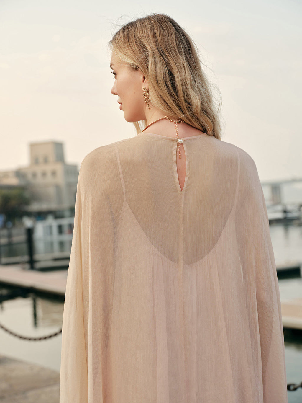 Chiffon Layered Dress With Cloak
