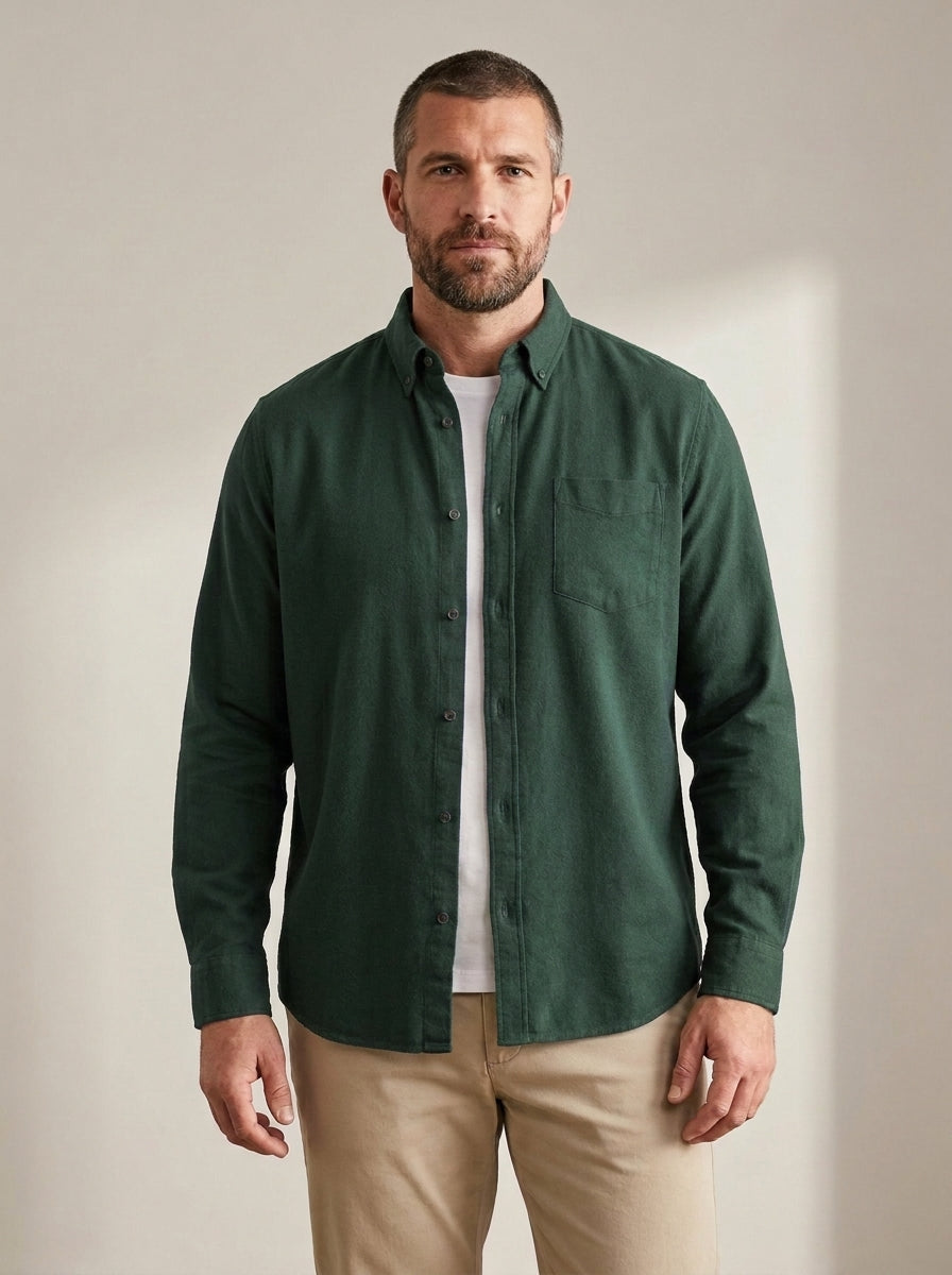 Casual Button-Down Shirt — Relaxed Fit in Green
