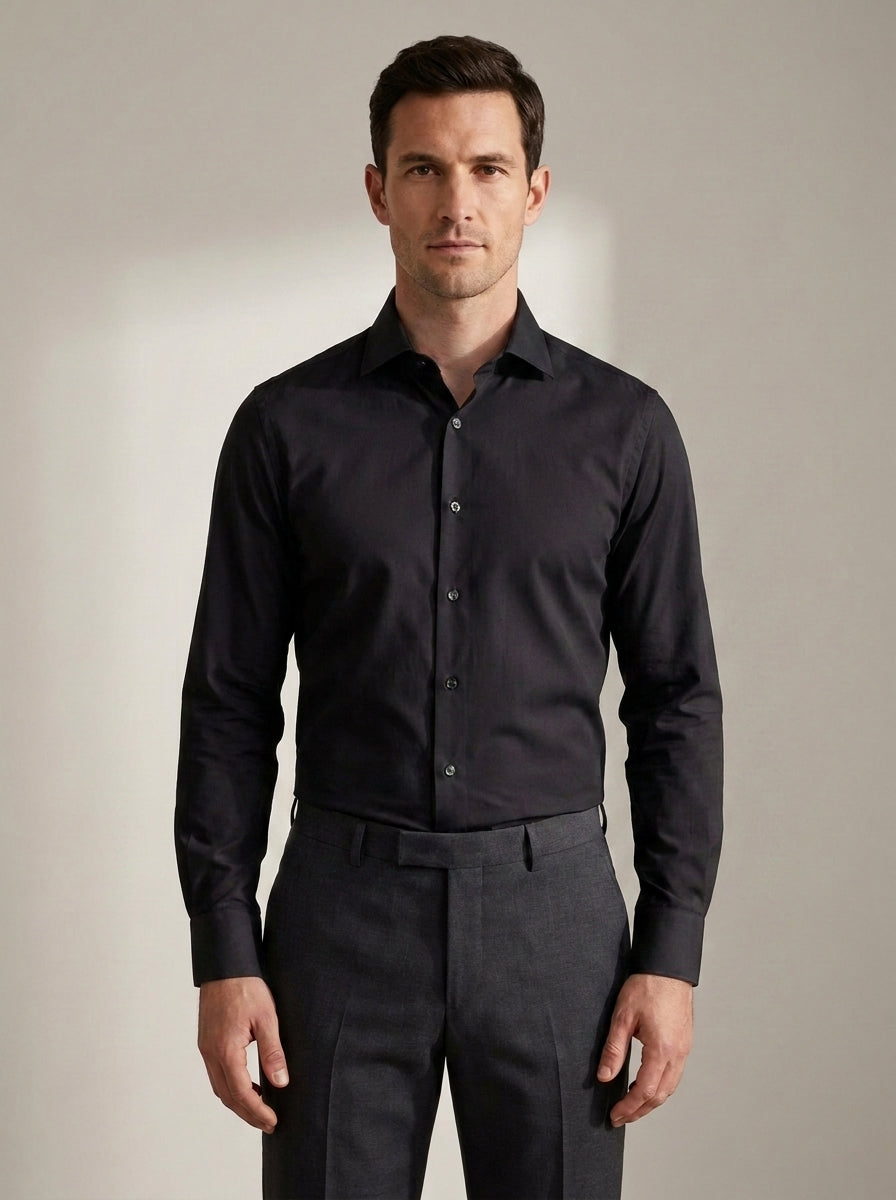 Slim Fit Long Sleeve Dress Shirt in Black