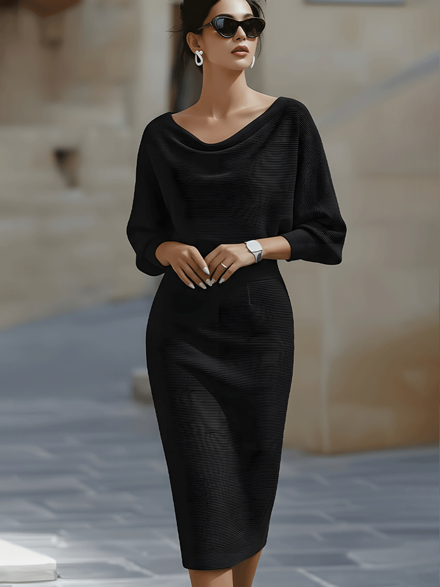 Hedda | Batwing Cowl-Neck Midi Dress — Allyours Closet (view 10)