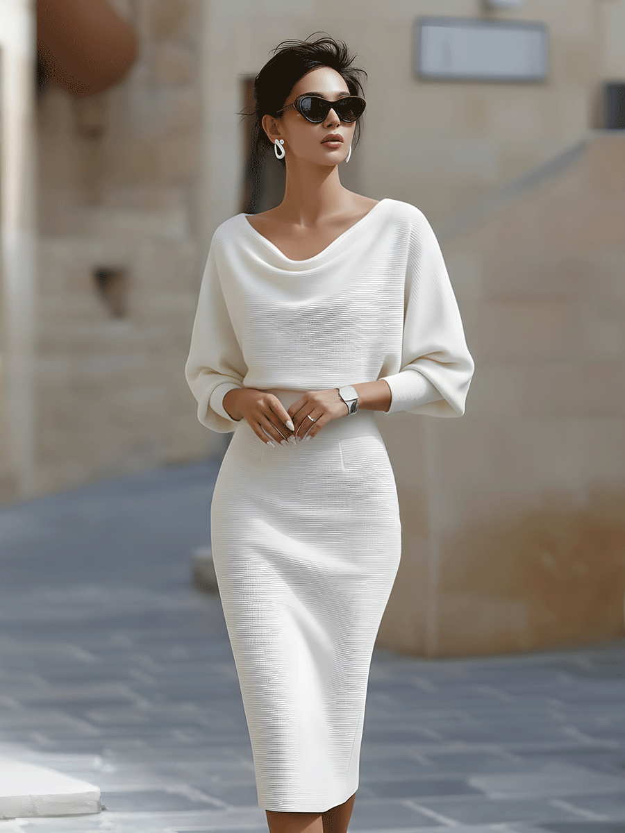 Hedda | Batwing Cowl-Neck Midi Dress — Allyours Closet (view 12)