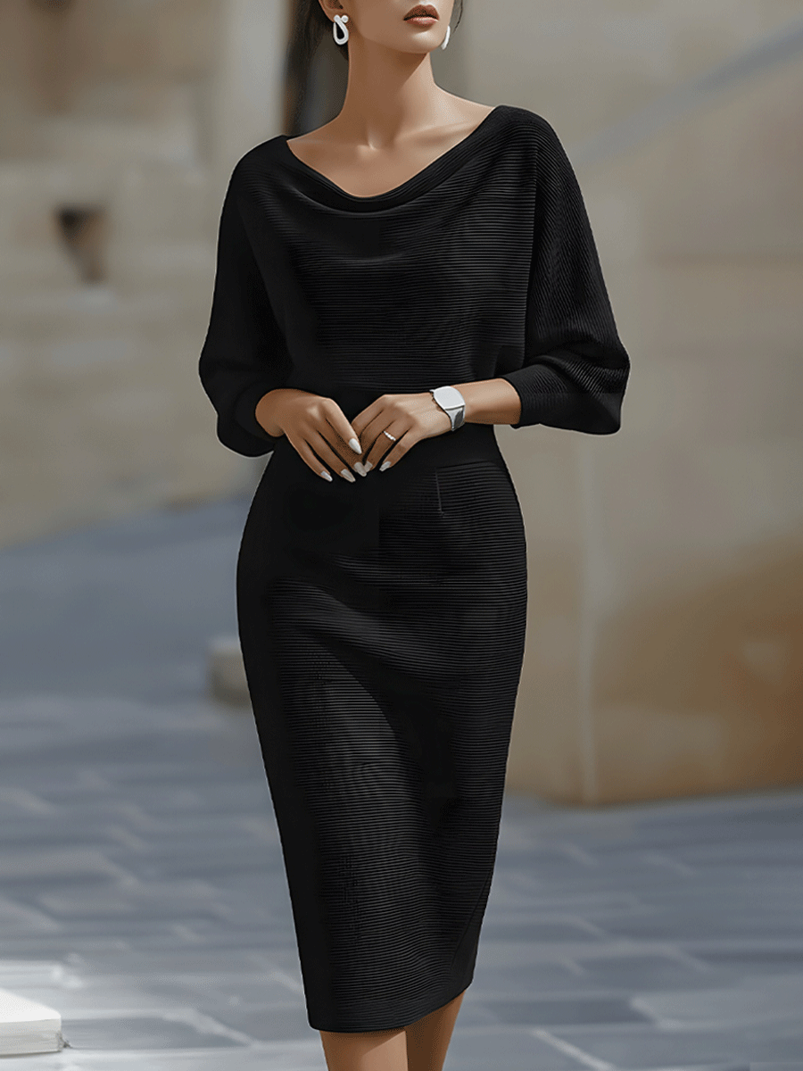 Hedda | Batwing Cowl-Neck Midi Dress — Allyours Closet (view 3)