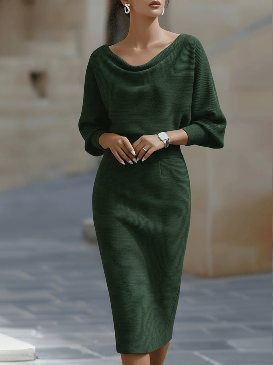 Hedda | Batwing Cowl-Neck Midi Dress — Allyours Closet (view 4)