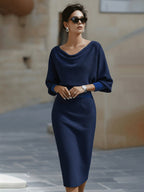 Hedda | Batwing Cowl-Neck Midi Dress — Allyours Closet (view 6)