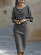 Hedda | Batwing Cowl-Neck Midi Dress — Allyours Closet (view 8)