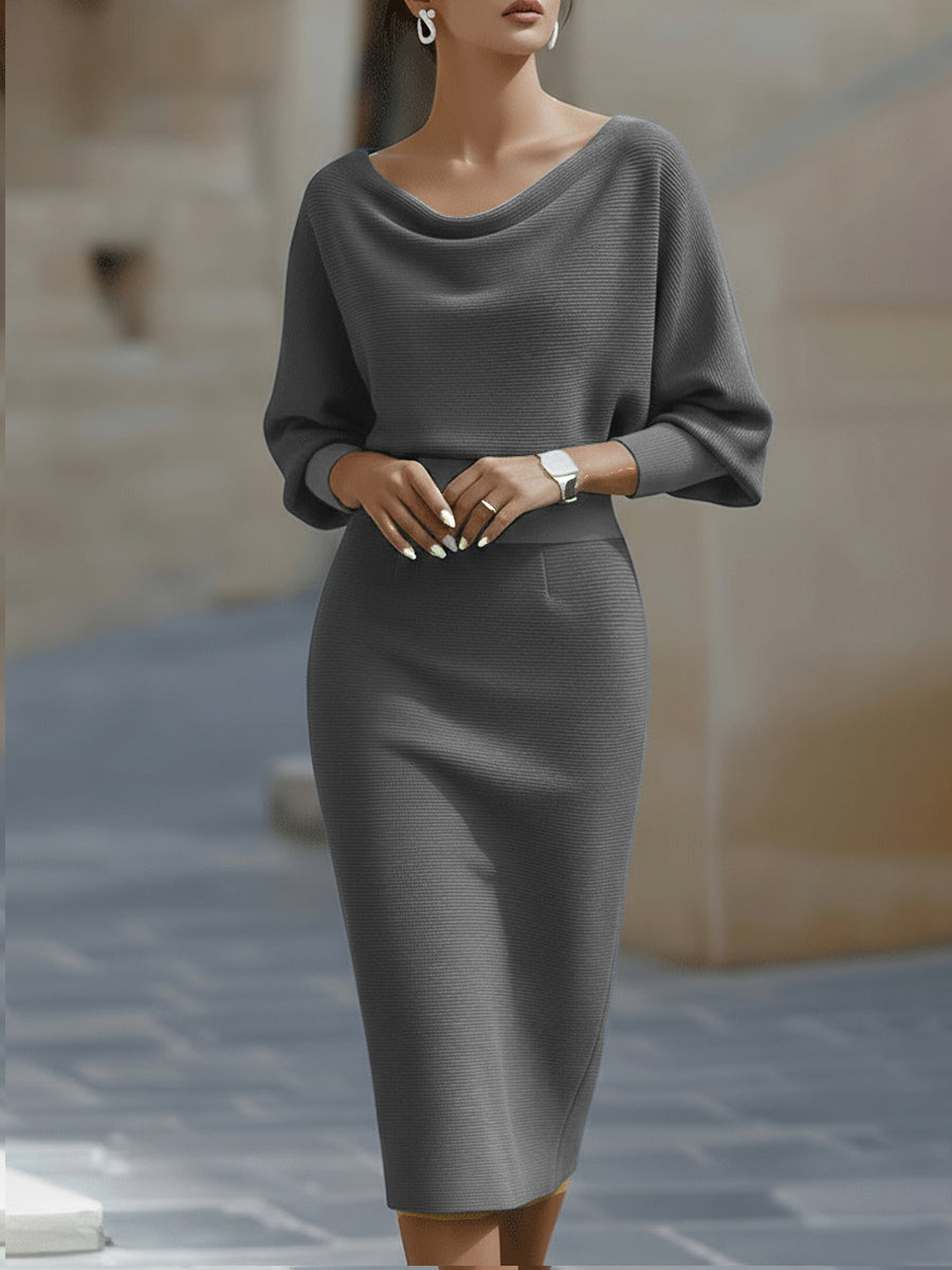 Hedda | Batwing Cowl-Neck Midi Dress — Allyours Closet (view 8)