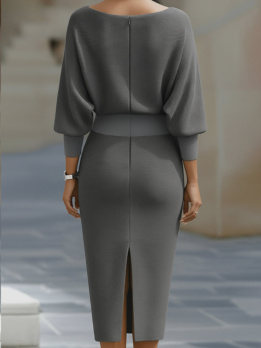Hedda | Batwing Cowl-Neck Midi Dress — Allyours Closet (view 9)