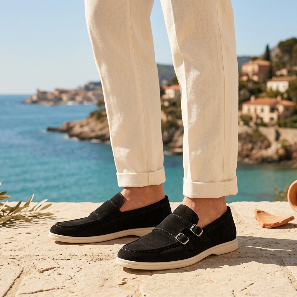 Como Suede Double-Buckle Loafers