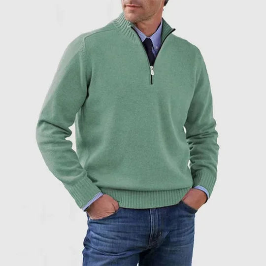 Men's Casual Knit Pullover Sweater with Half-Zip Mock Neck — Allyours Closet (view 10)