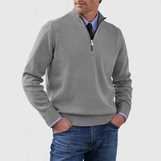 Men's Casual Knit Pullover Sweater with Half-Zip Mock Neck — Allyours Closet (view 12)