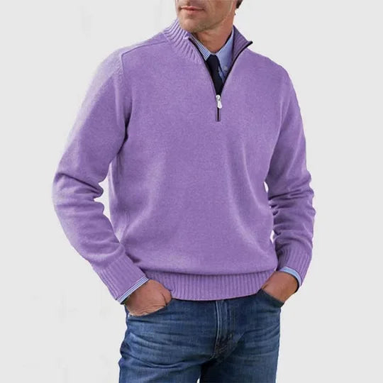 Men's Casual Knit Pullover Sweater with Half-Zip Mock Neck