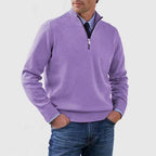 Men's Casual Knit Pullover Sweater with Half-Zip Mock Neck