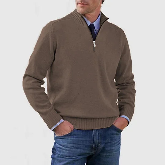 Men's Casual Knit Pullover Sweater with Half-Zip Mock Neck — Allyours Closet (view 3)