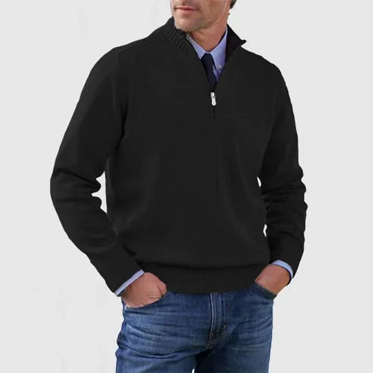 Men's Casual Knit Pullover Sweater with Half-Zip Mock Neck — Allyours Closet (view 6)