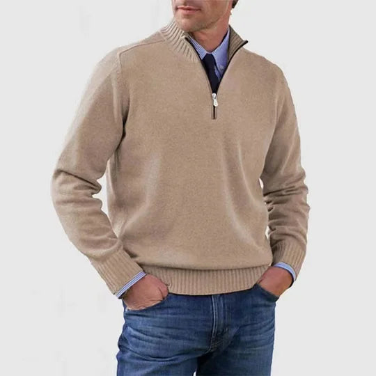Men's Casual Knit Pullover Sweater with Half-Zip Mock Neck — Allyours Closet (view 8)