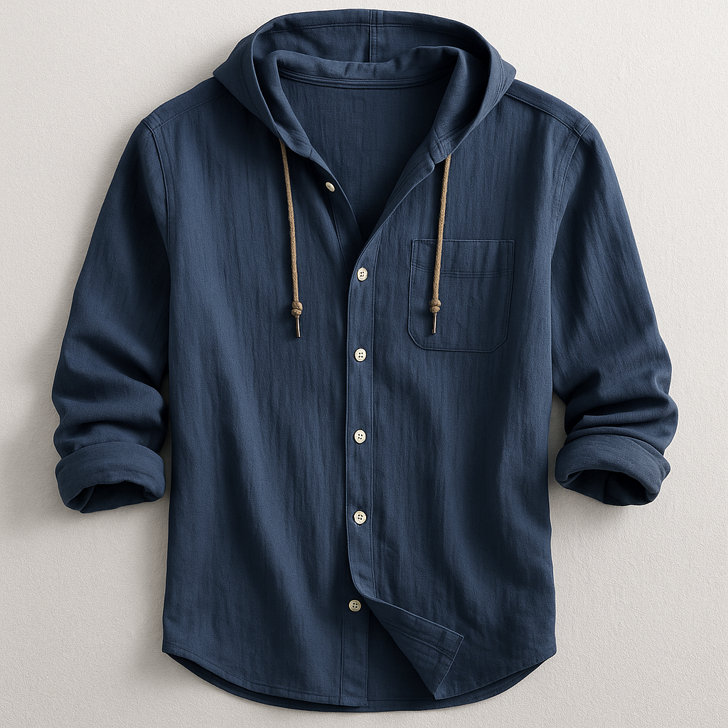 Men's Casual Woven Shirt with Hood and Button Front — Allyours Closet (view 2)