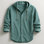Men's Casual Woven Shirt with Hood and Button Front — Allyours Closet (view 3)