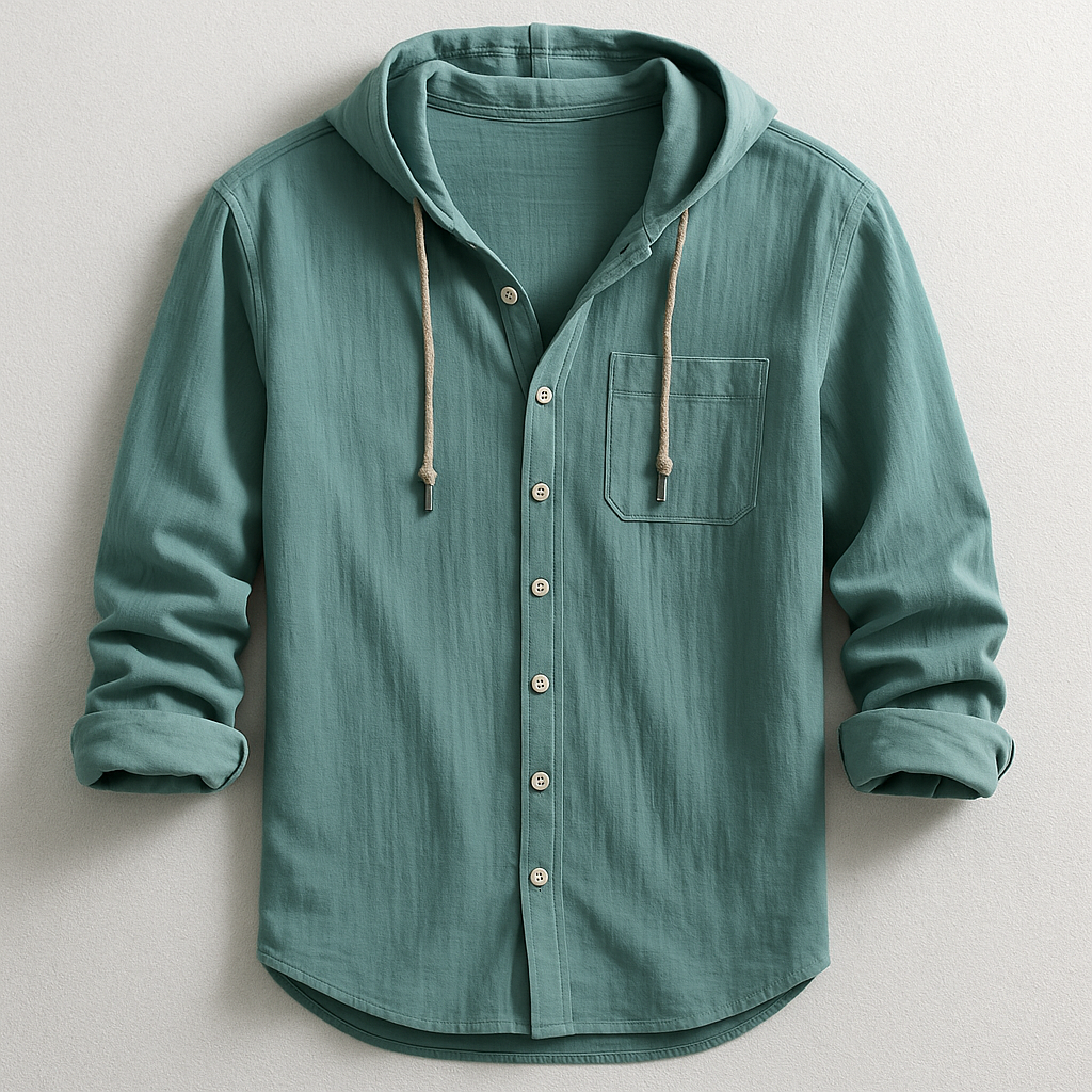 Men's Casual Woven Shirt with Hood and Button Front — Allyours Closet (view 3)