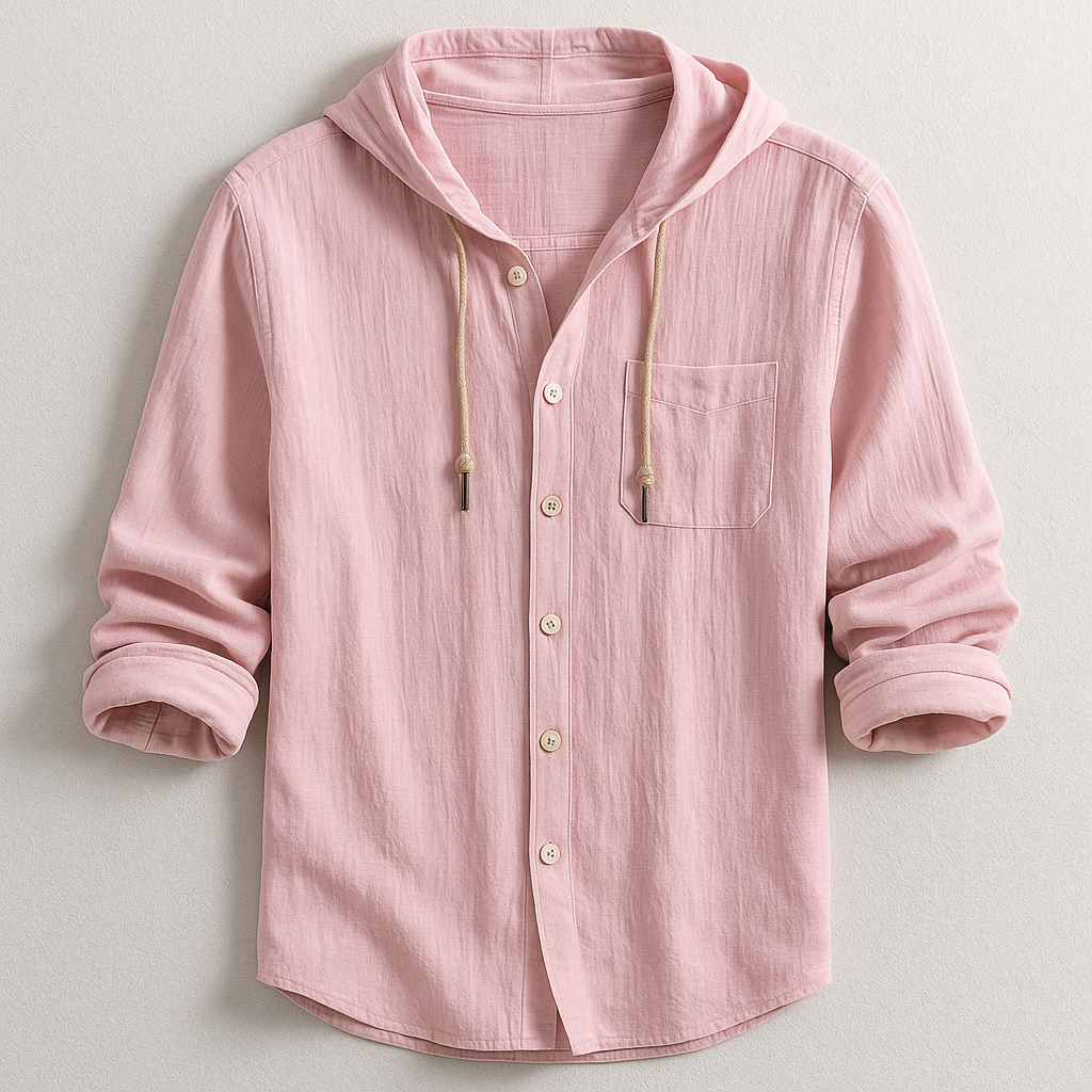 Men's Casual Woven Shirt with Hood and Button Front — Allyours Closet (view 5)