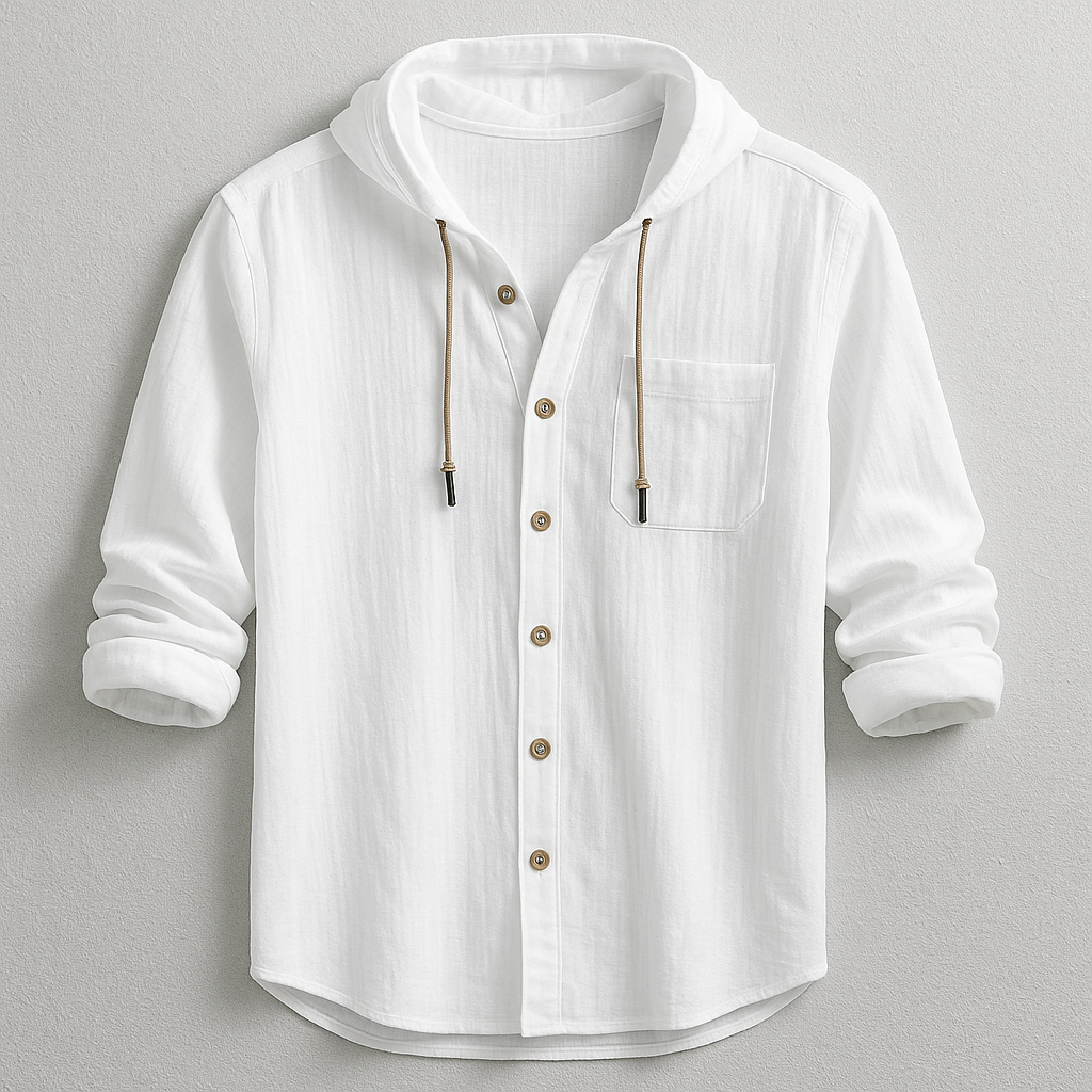 Men's Casual Woven Shirt with Hood and Button Front — Allyours Closet (view 6)