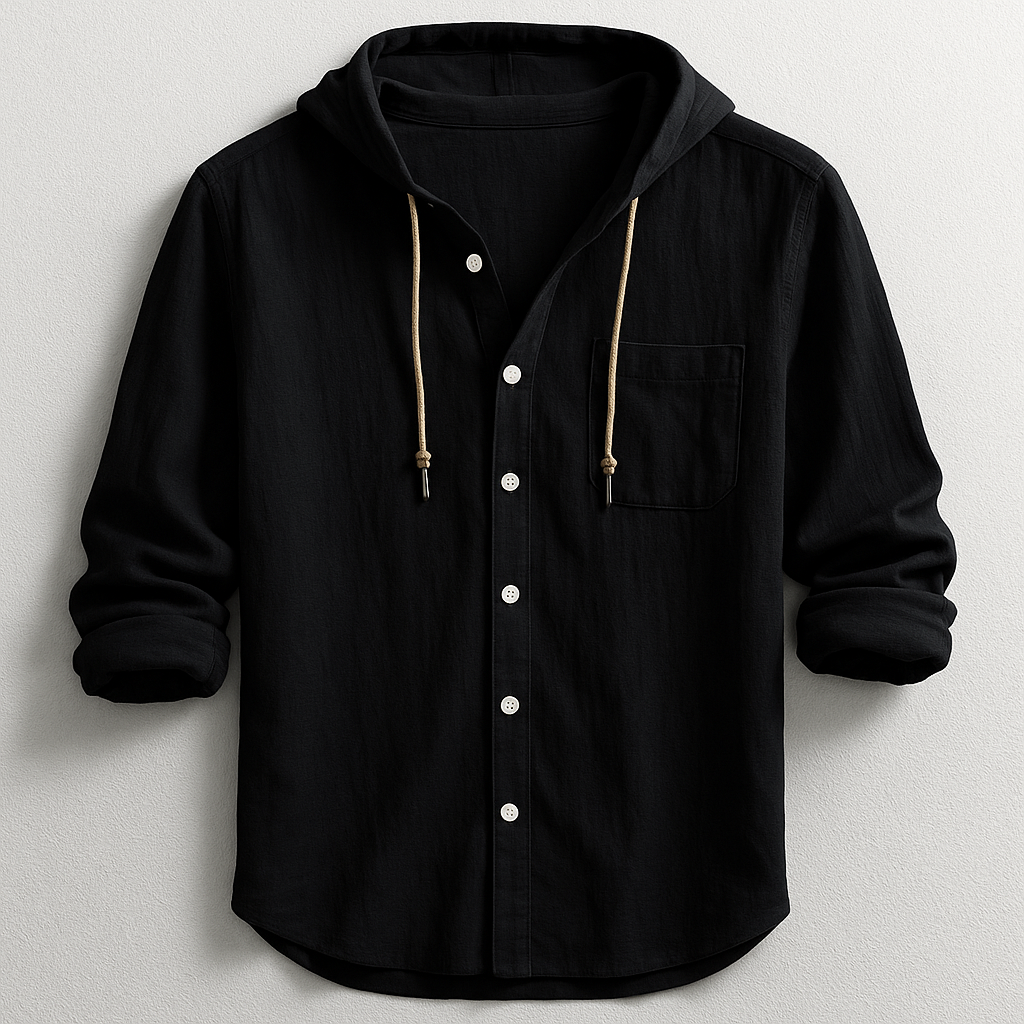 Men's Casual Woven Shirt with Hood and Button Front — Allyours Closet (view 7)