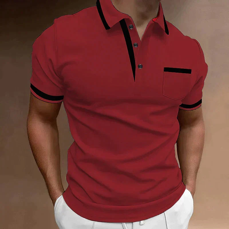 Men's Knit Polo Shirt with Button Placket and Chest Pocket — Allyours Closet (view 2)