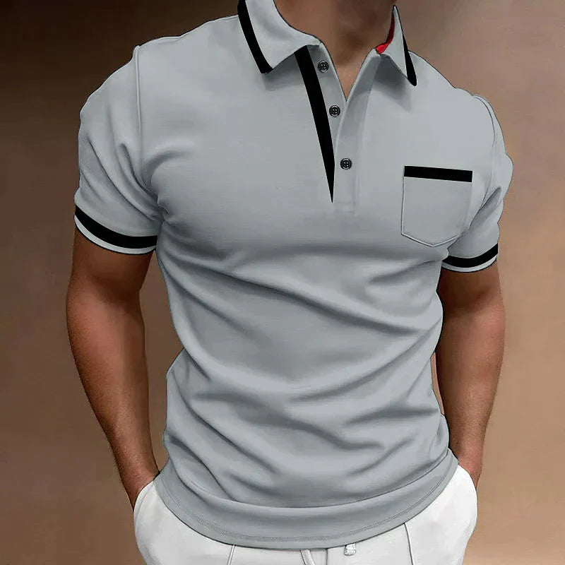 Men's Knit Polo Shirt with Button Placket and Chest Pocket — Allyours Closet (view 3)
