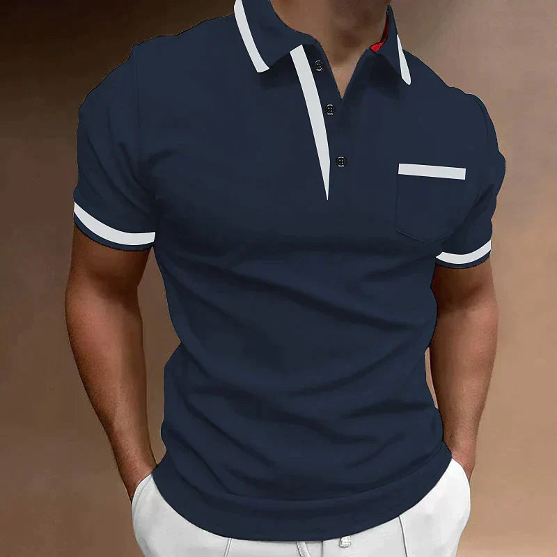 Men's Knit Polo Shirt with Button Placket and Chest Pocket — Allyours Closet (view 4)