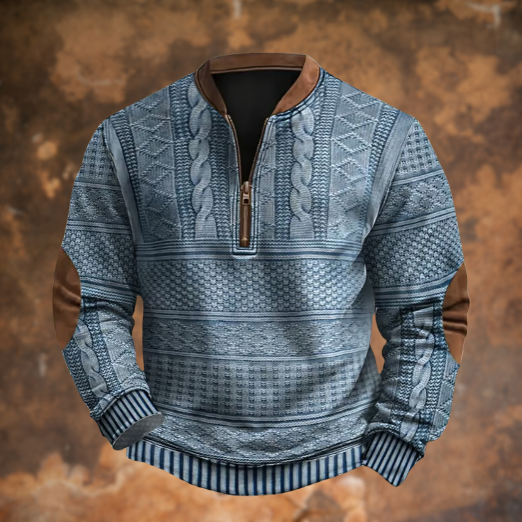 Men's Knit Sweater with Quarter Zip and Pattern Panels — Allyours Closet (view 2)