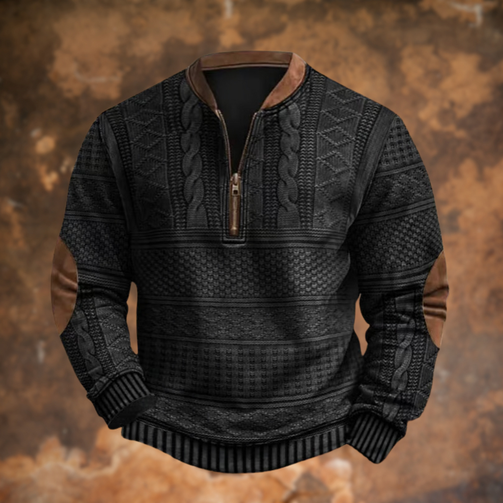 Men's Knit Sweater with Quarter Zip and Pattern Panels — Allyours Closet (view 3)