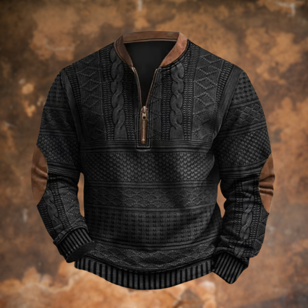 Men's Knit Sweater with Quarter Zip and Pattern Panels — Allyours Closet (view 3)
