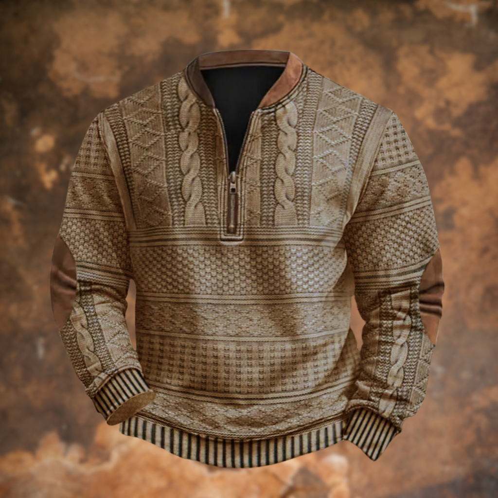Men's Knit Sweater with Quarter Zip and Pattern Panels — Allyours Closet (view 4)