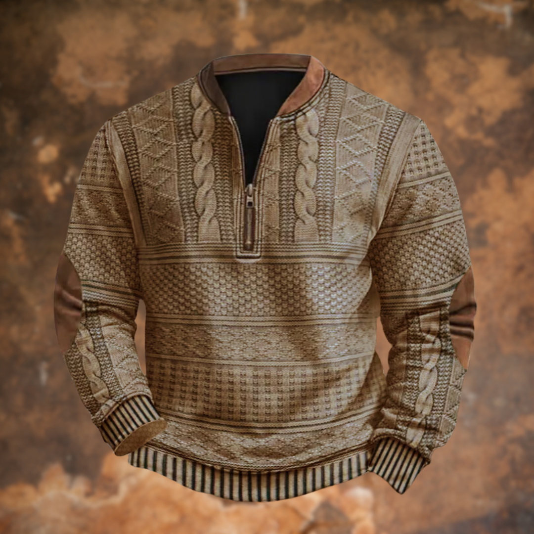 Men's Knit Sweater with Quarter Zip and Pattern Panels — Allyours Closet (view 4)