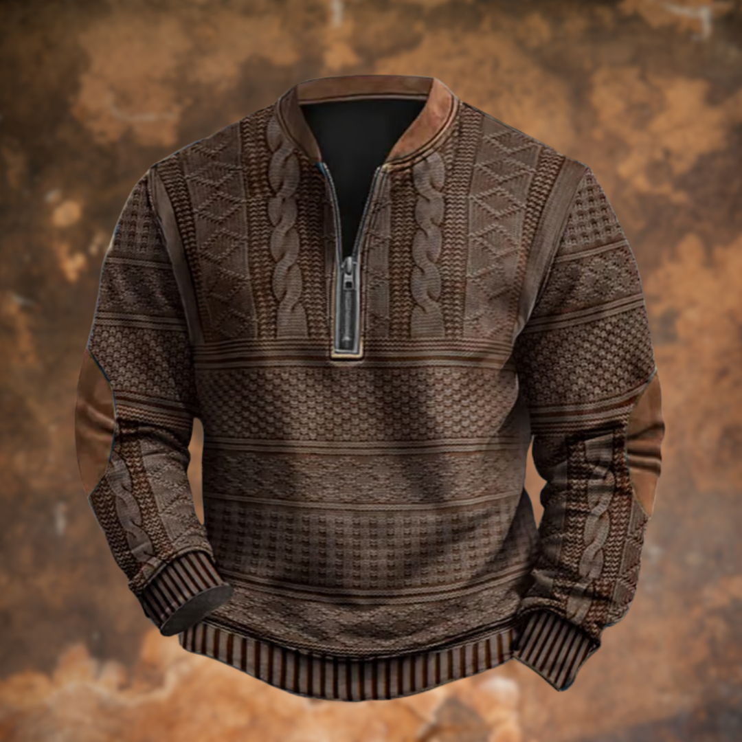 Men's Knit Sweater with Quarter Zip and Pattern Panels — Allyours Closet (view 5)
